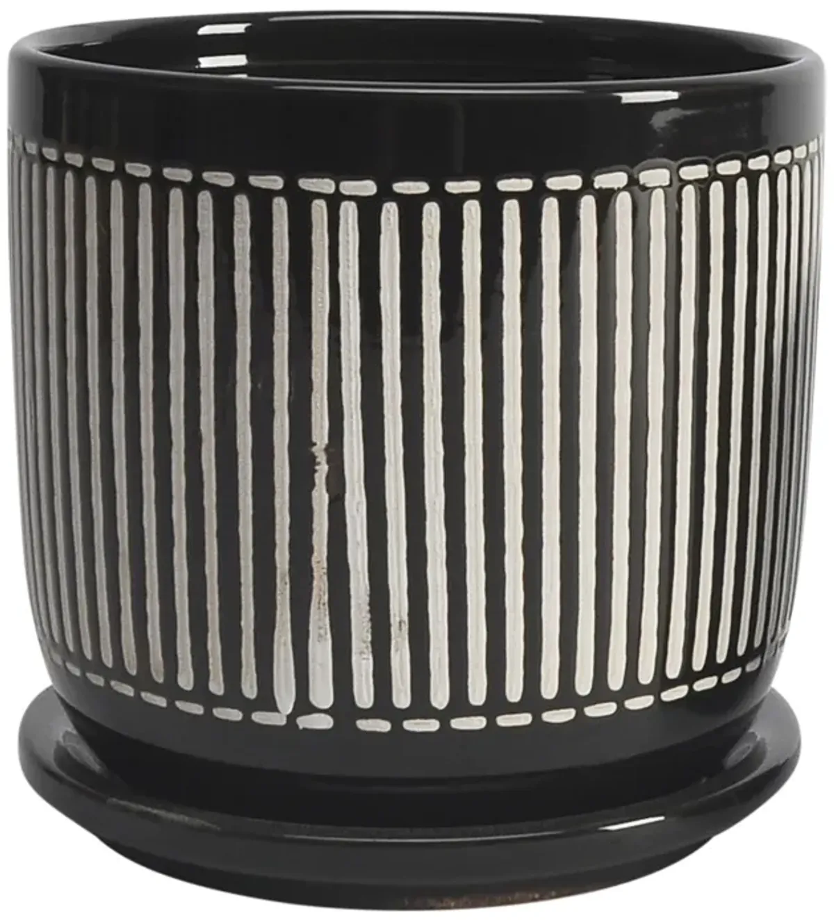 S/2 5/6" Vertical Lines Planter W/ SauCeramic, Black