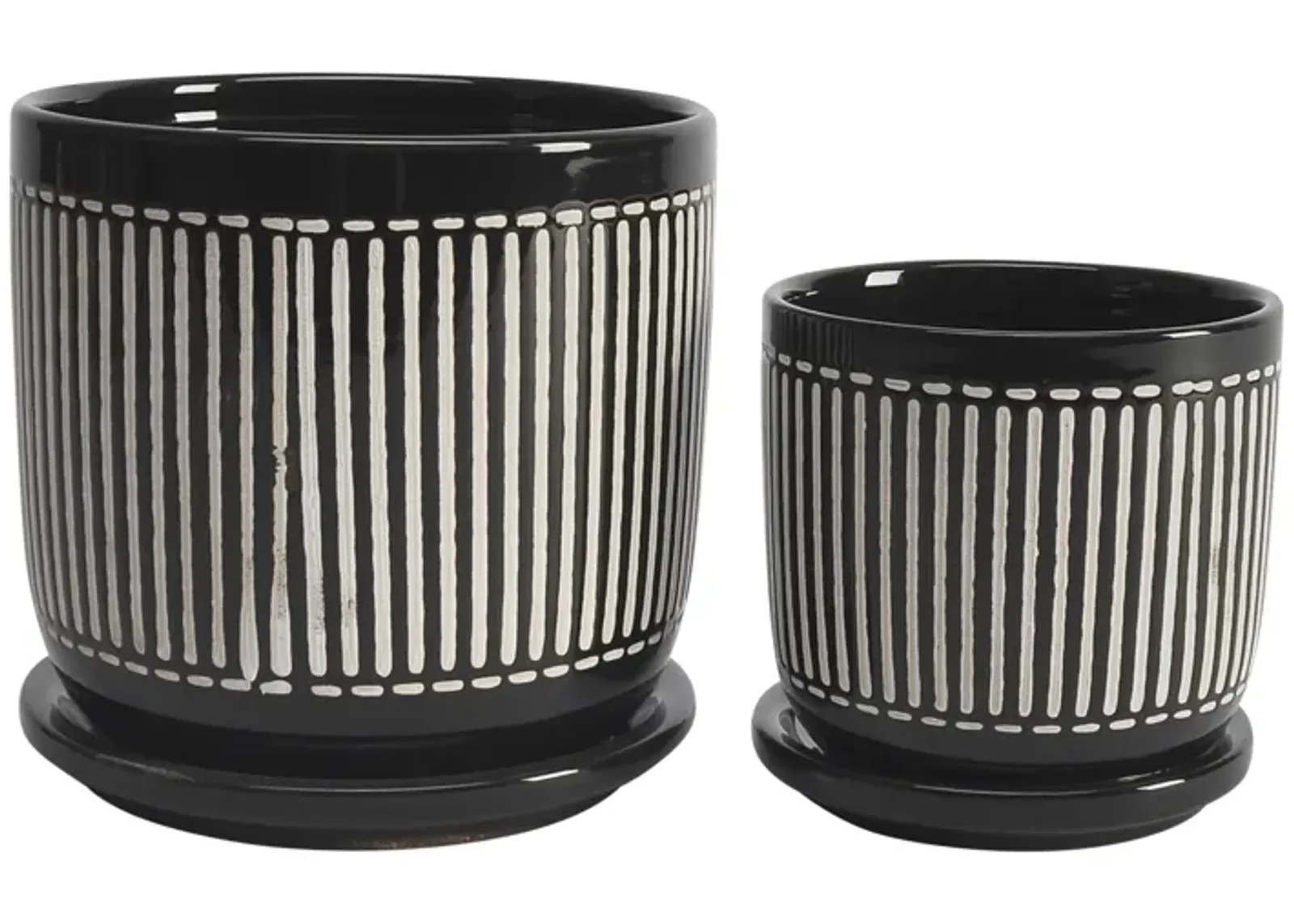 S/2 5/6" Vertical Lines Planter W/ SauCeramic, Black