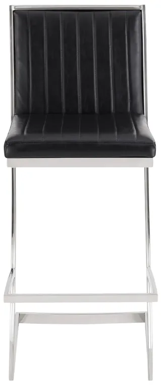 Pinellas 30" Vintage Black Faux Leather and Brushed Stainless Steel Bar Stool