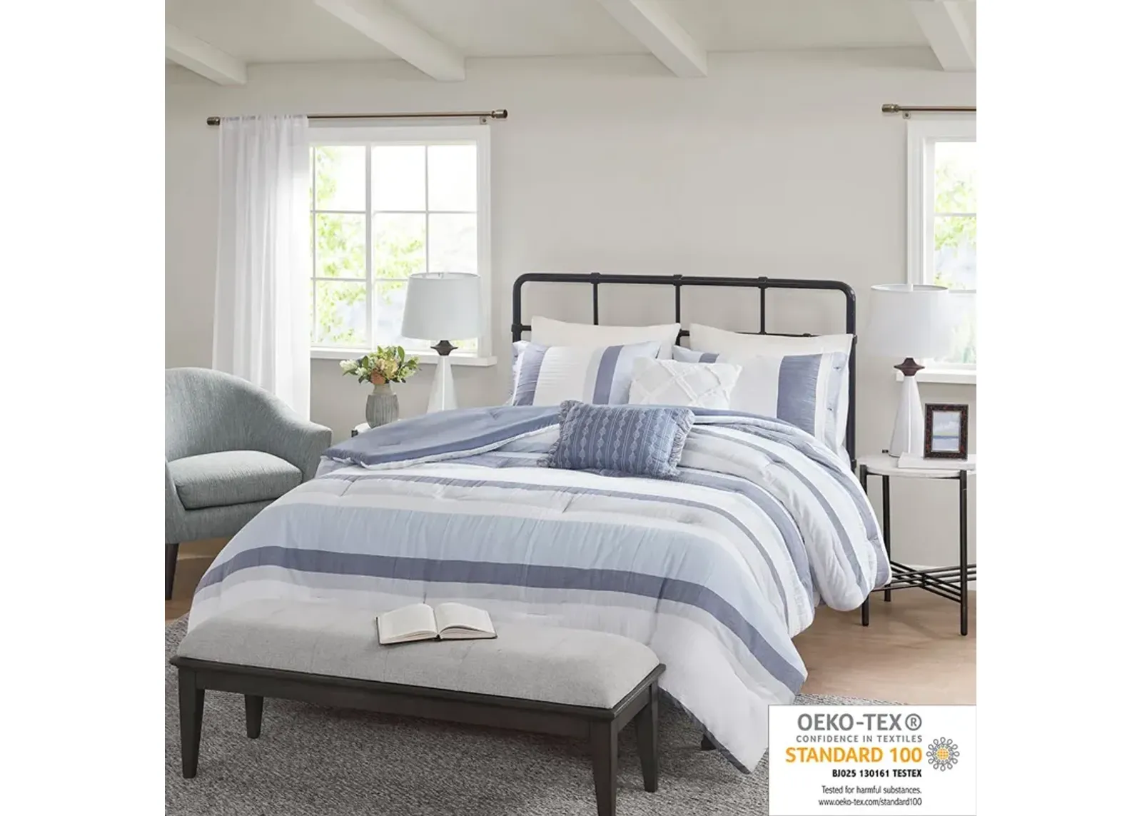 Madison Park Allegany Blue 5 Piece Jacquard Comforter Set