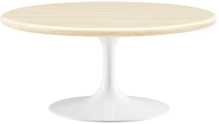 Lippa 36" Round Artificial Travertine  Coffee Table