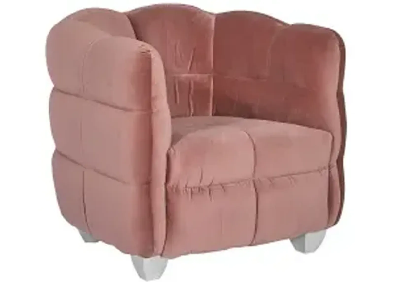 cloud club chair, coral pink fabric, stainless steel legs