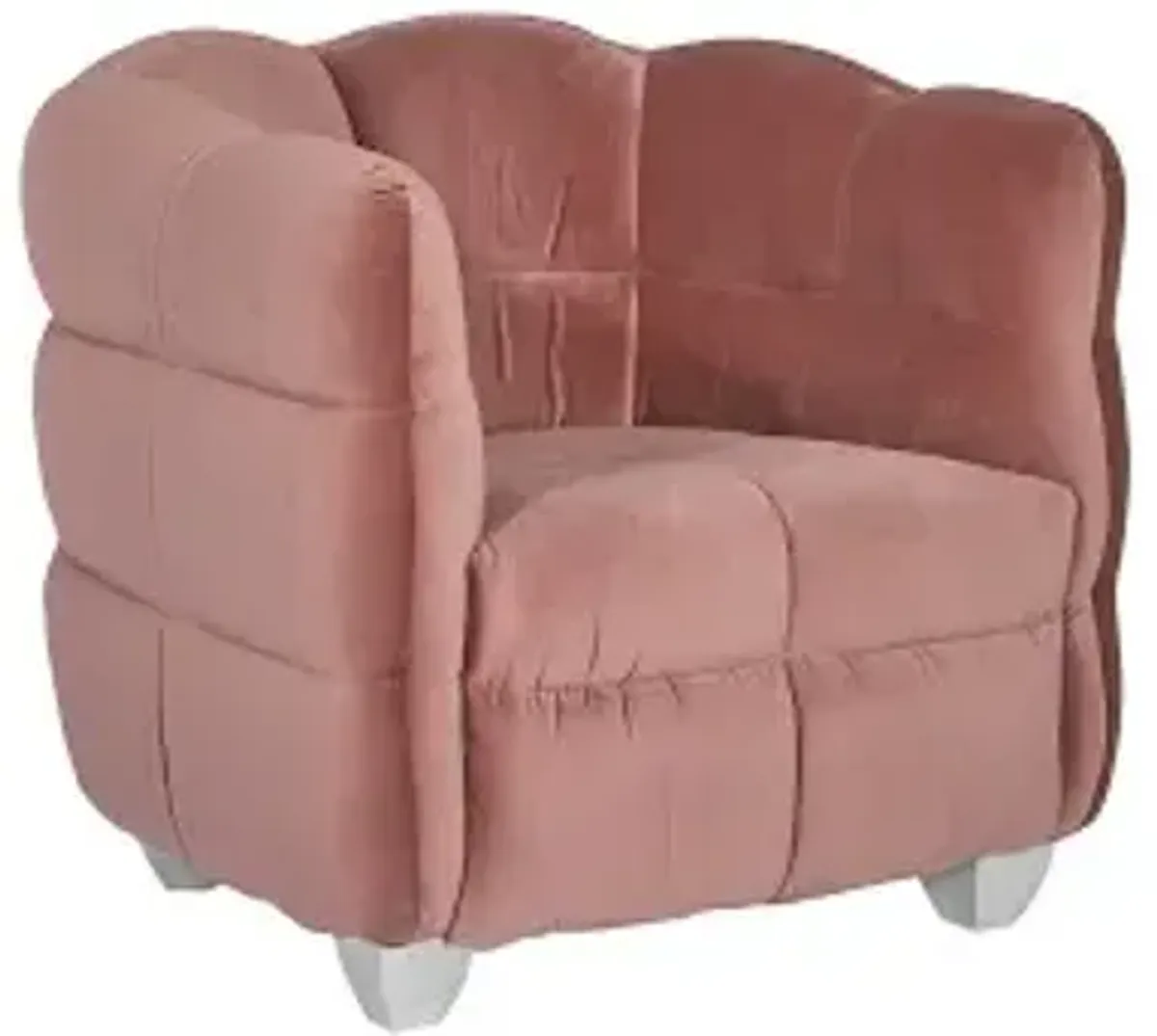 cloud club chair, coral pink fabric, stainless steel legs