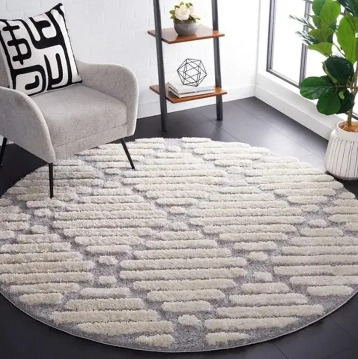 HI-LO SHAG 212 Grey  6'-7' X 6'-7' Round Round Rug