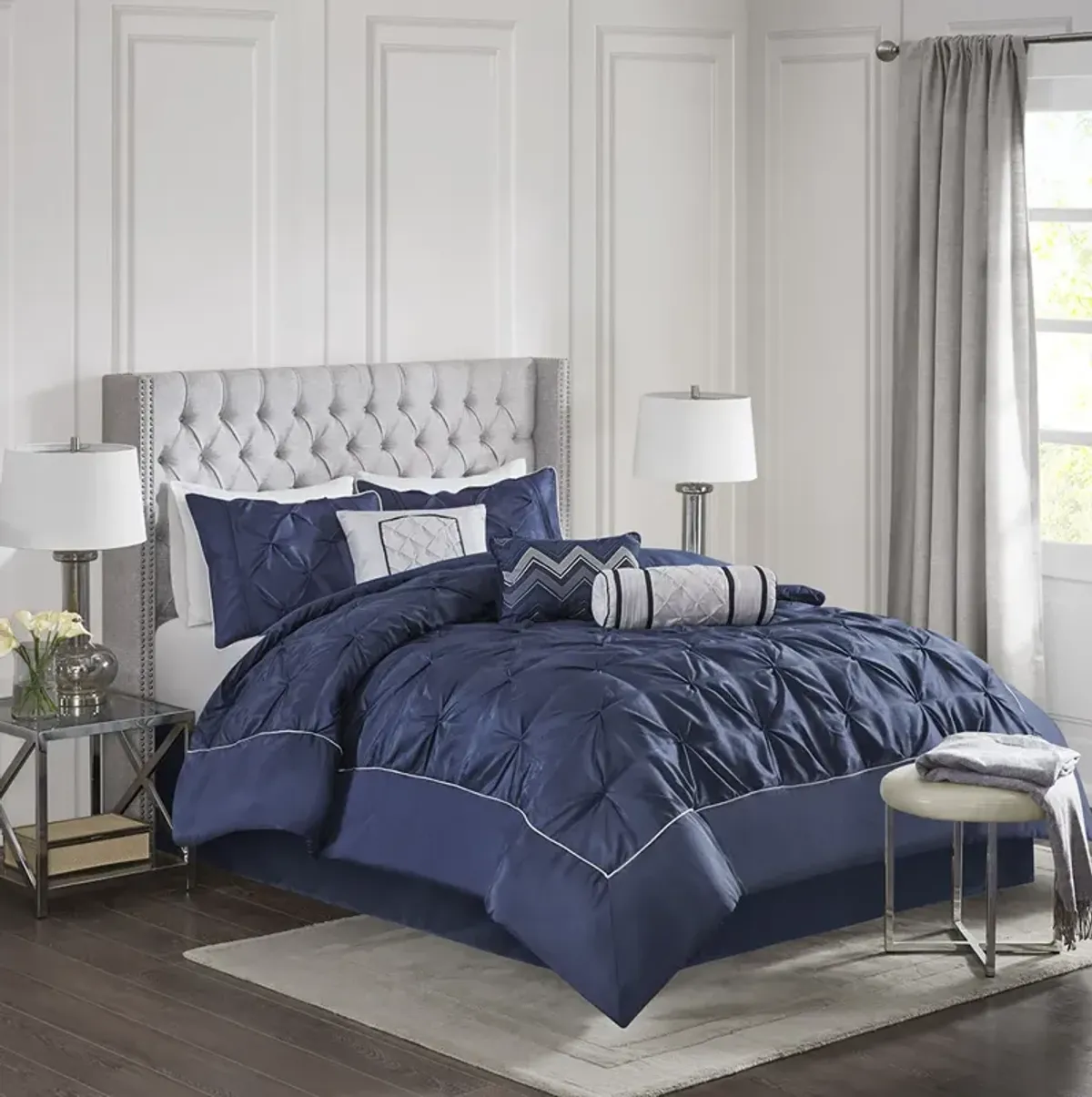 Madison Park Laurel Navy 7 Piece Tufted Comforter Set