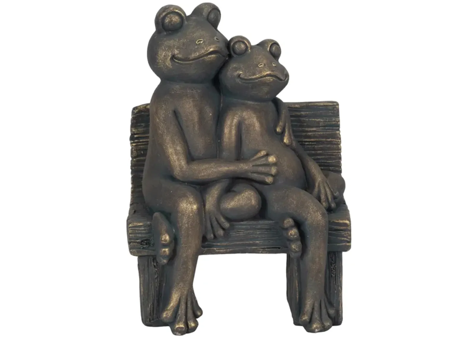 12" Cuddling Frogs On Bench, Bronze