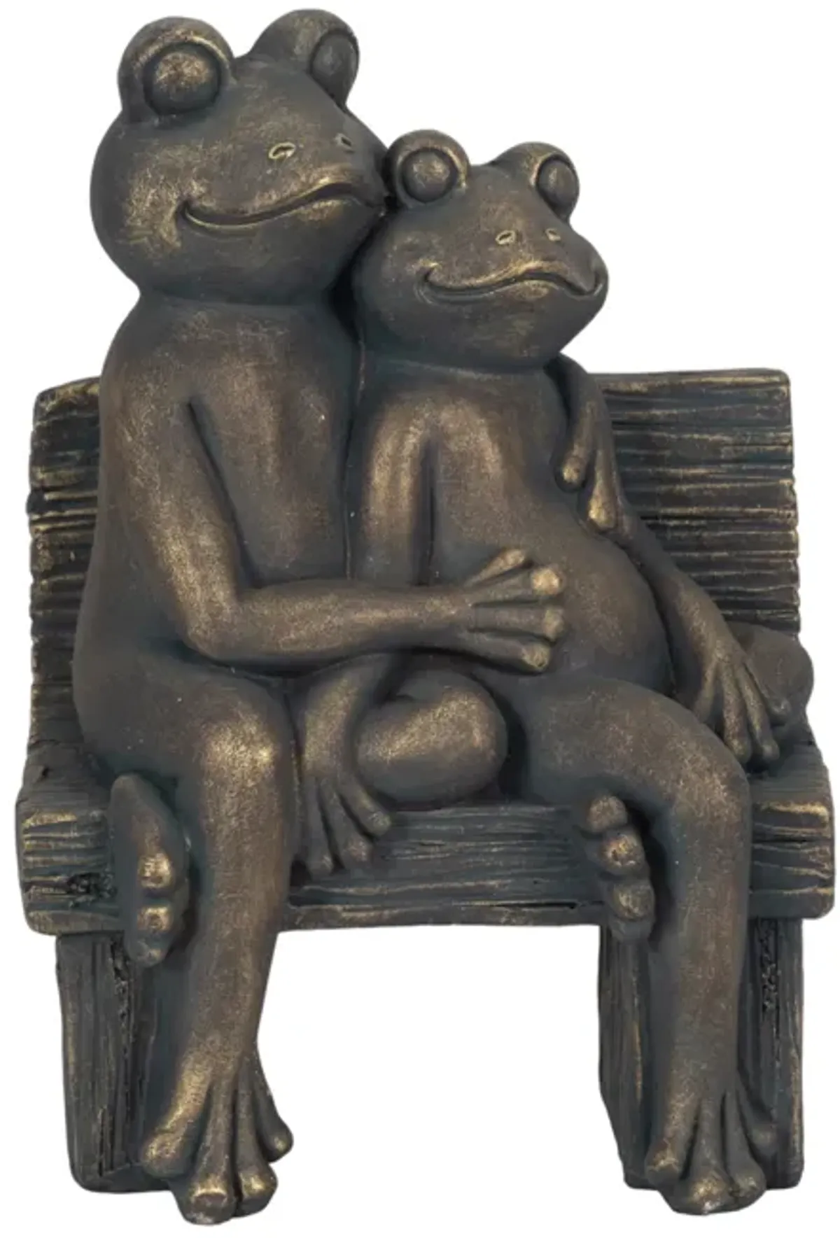 12" Cuddling Frogs On Bench, Bronze