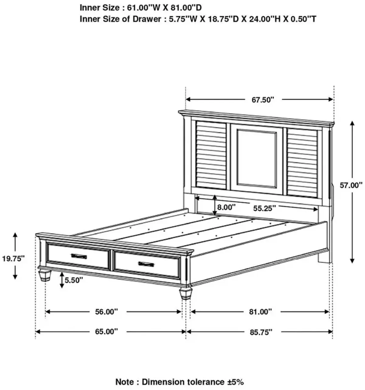 Franco Queen Storage Bed Antique White