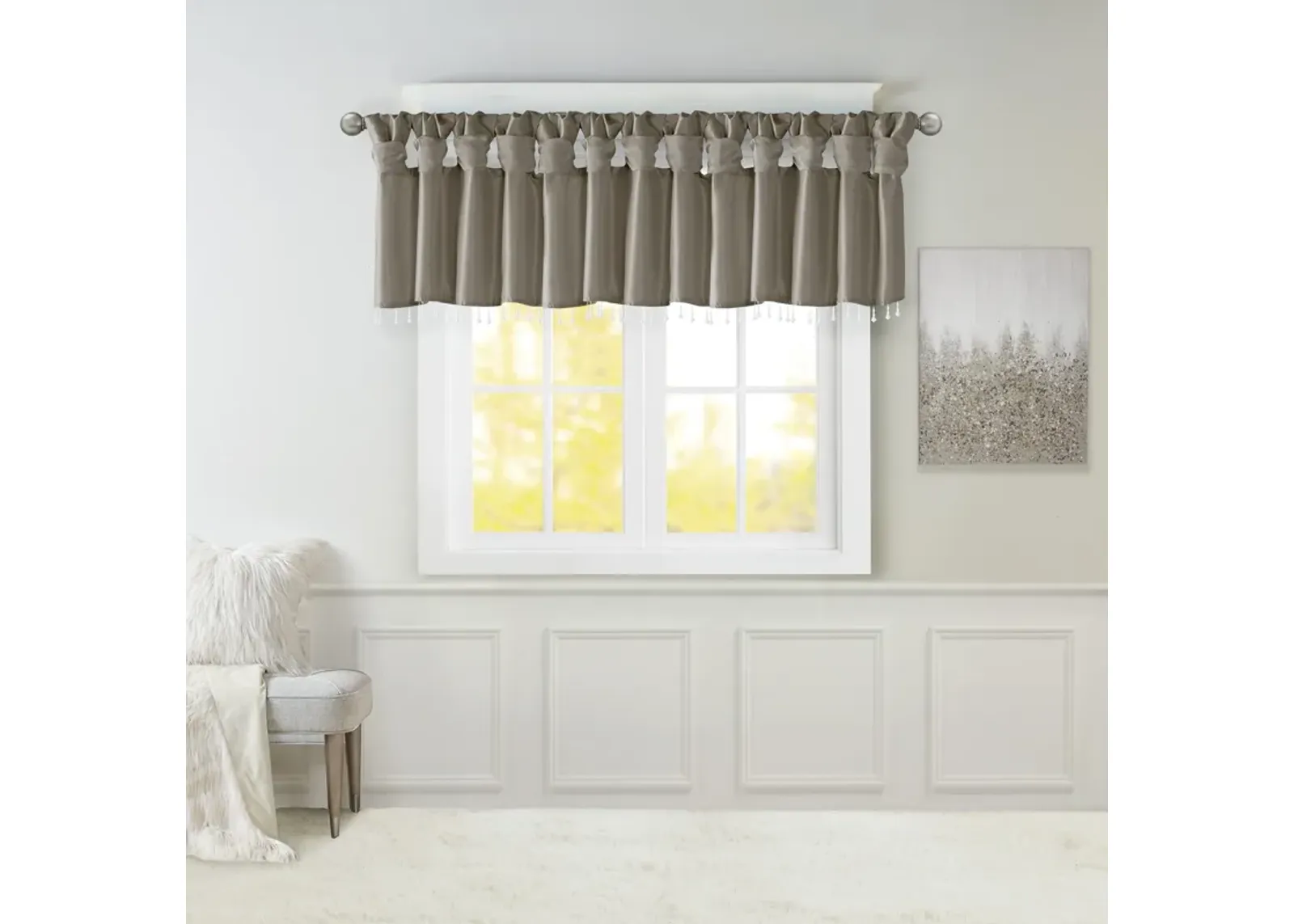 Madison Park Emilia Pewter Lightweight Faux Silk Valance With Beads