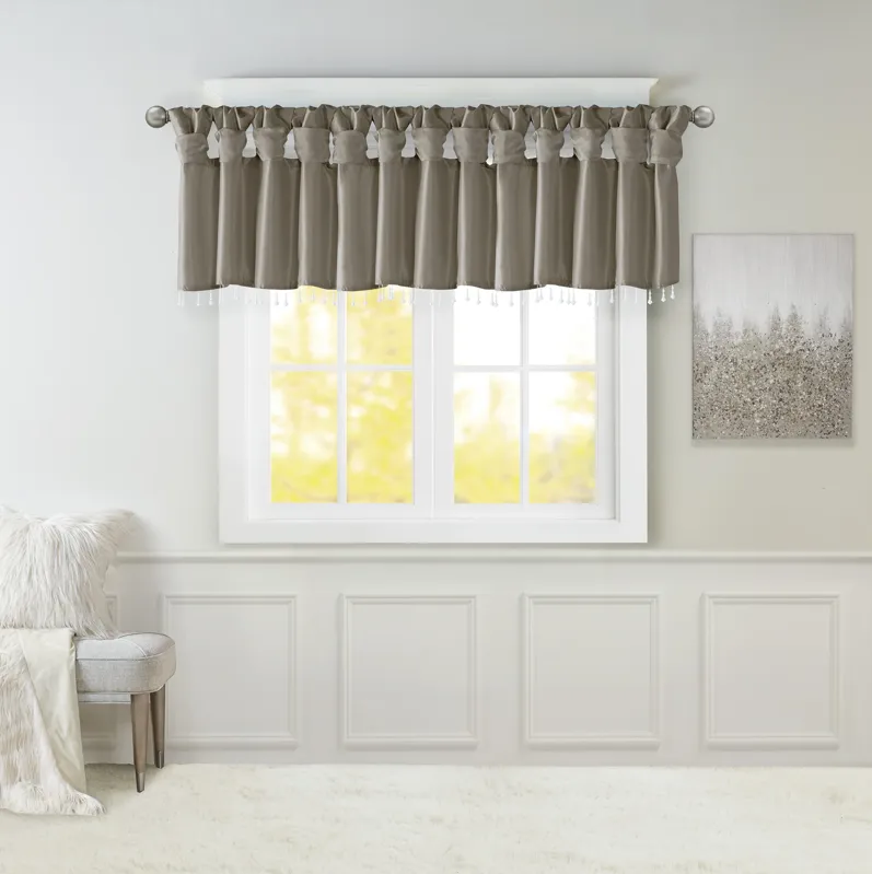 Madison Park Emilia Pewter Lightweight Faux Silk Valance With Beads