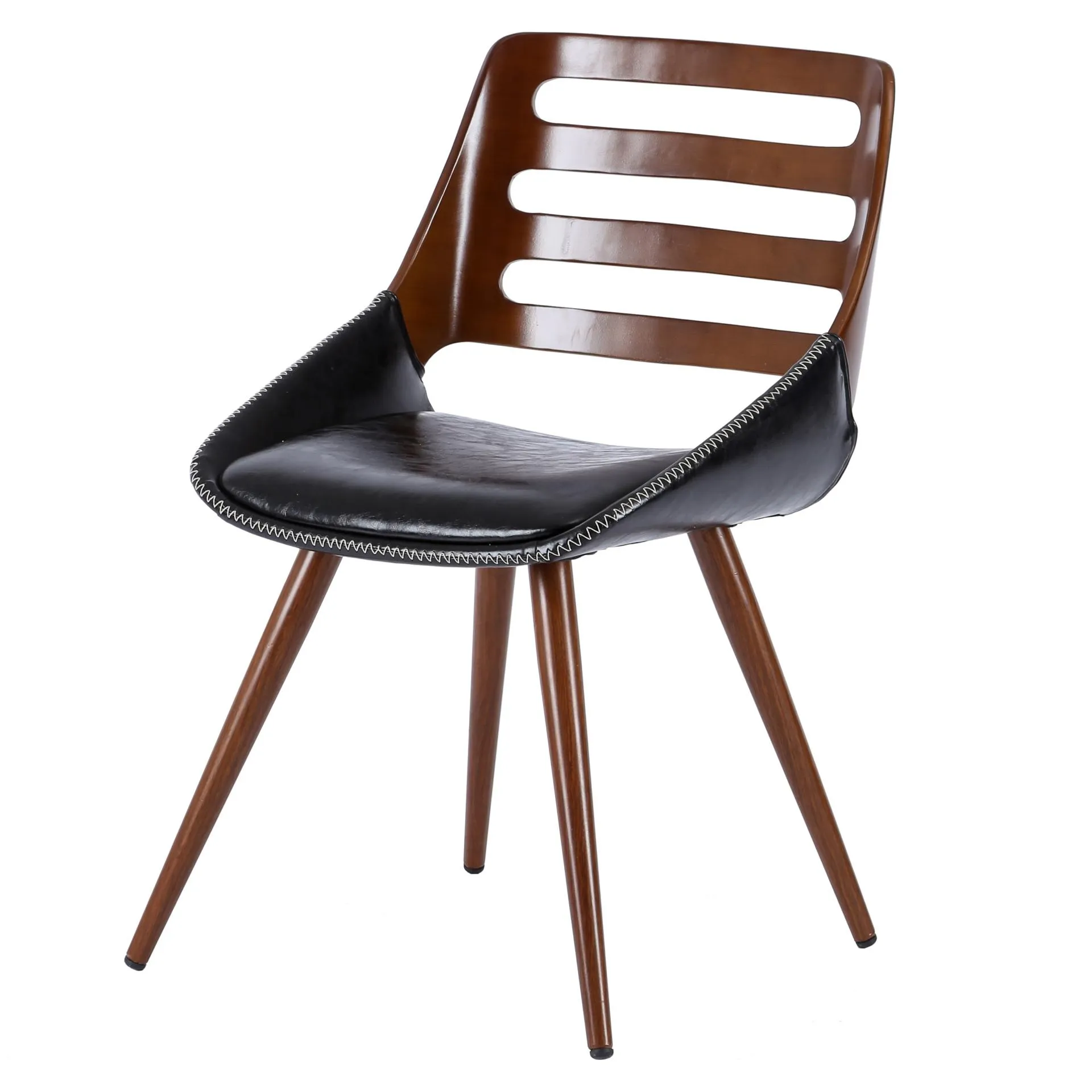 shelton kd pu bamboo dining side chair, black/walnut