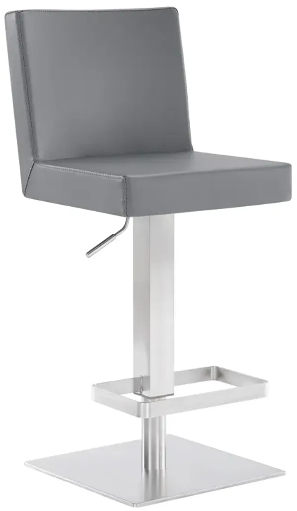 Legacy Adjustable Height Swivel Grey Faux Leather and Brushed Stainless Steel Bar Stool