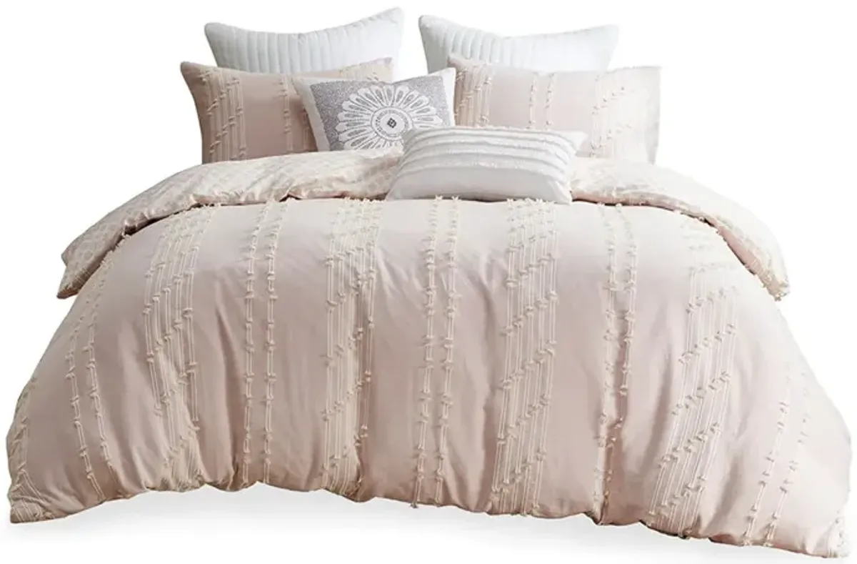 INK+IVY Kara Blush 3 Piece Cotton Jacquard Duvet Cover Set