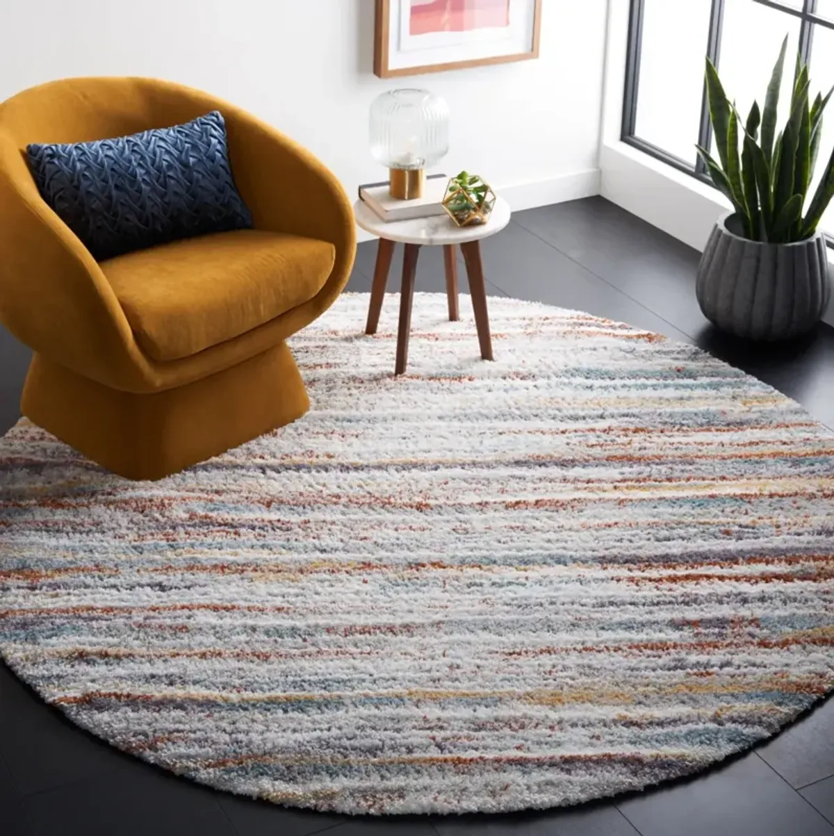 BERBER SHAG 565 BLUE RUST  5'-5' x 5'-5' Round Round Rug