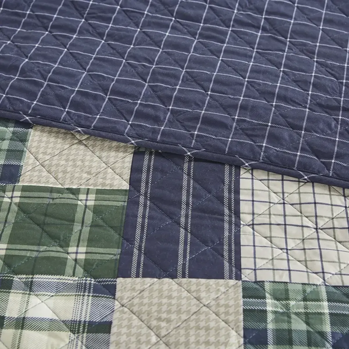 Madison Park Timber Green / Navy 3 Piece Reversible Printed Quilt Set