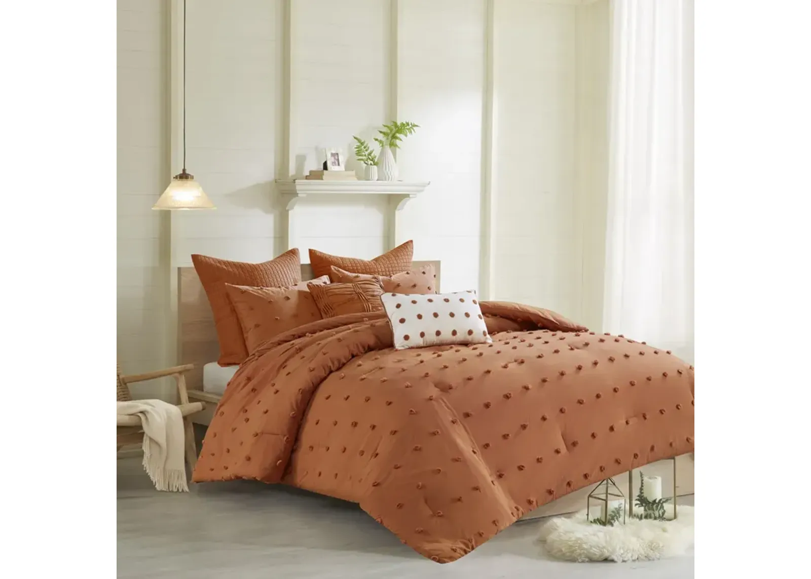 Brooklyn Cotton Jacquard Comforter Set with Euro Shams and Throw Pillows