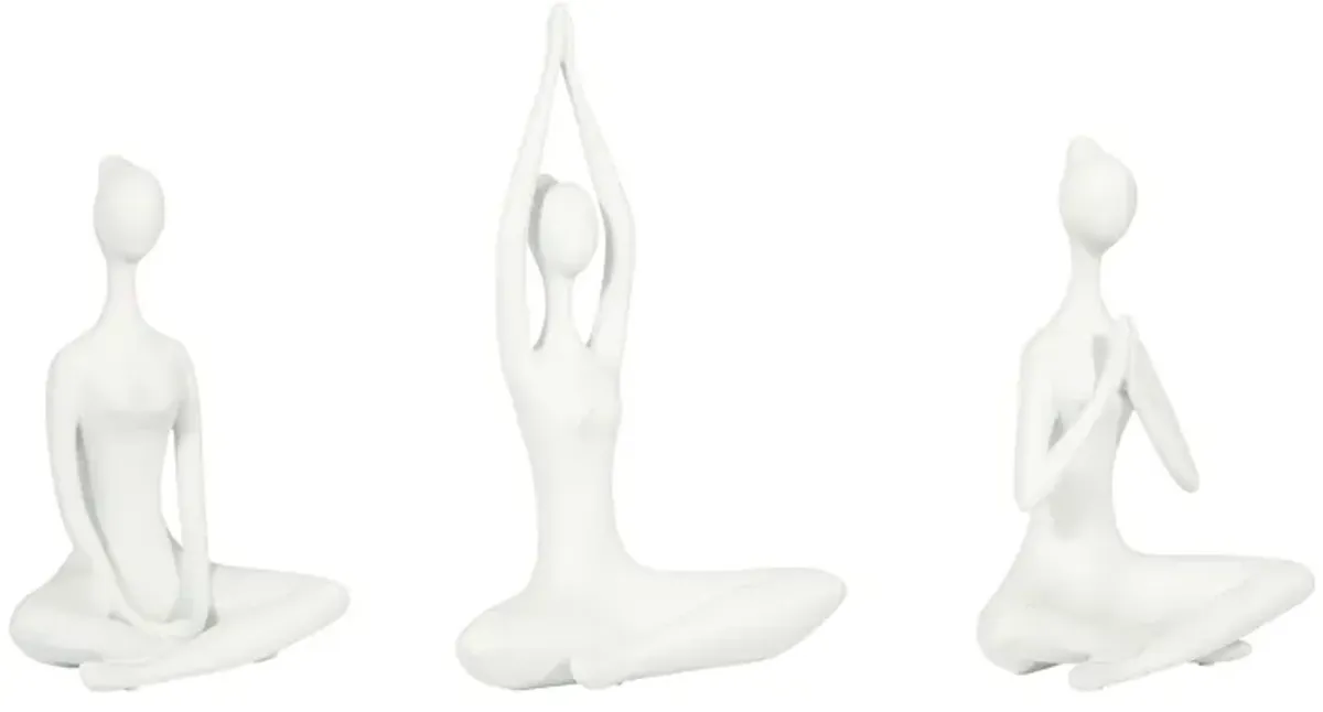 Resin, S/3 10"h Yoga Ladies, Wht