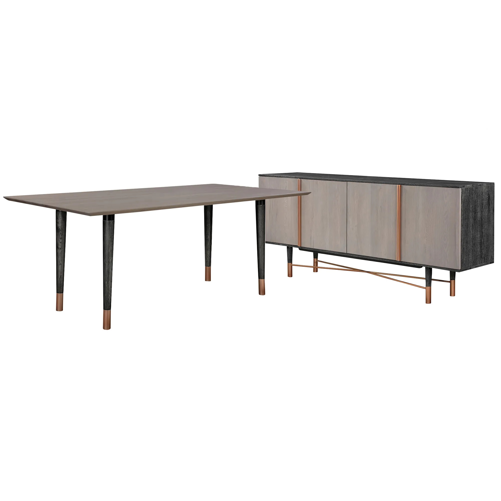 Turin Rustic 2 piece set with Dining Table and Sideboard in Black Brushed