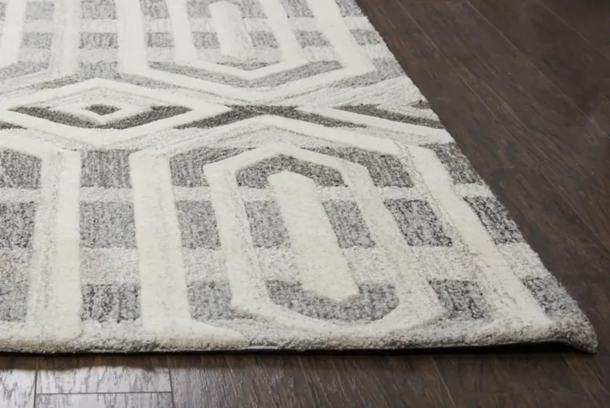 Suffolk Gray/Natural Geometric Wool 2'6" x 8' Runner Rug