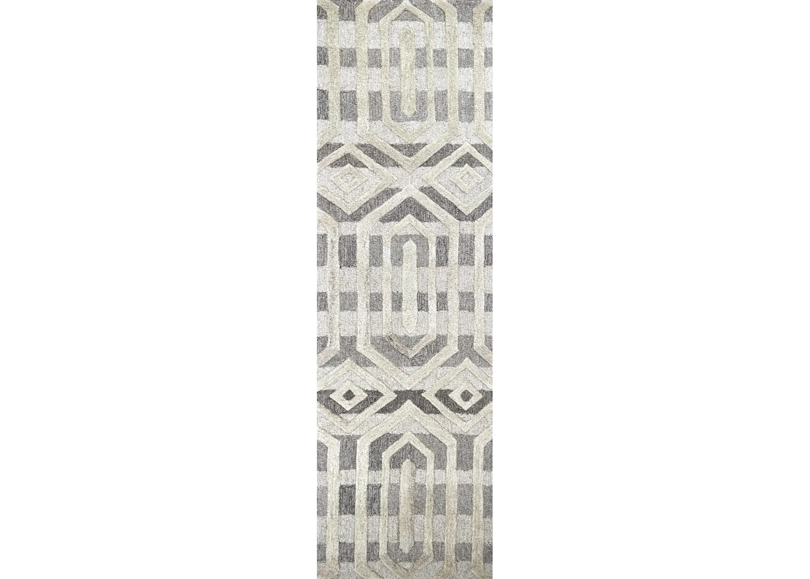 Suffolk Gray/Natural Geometric Wool 2'6" x 8' Runner Rug