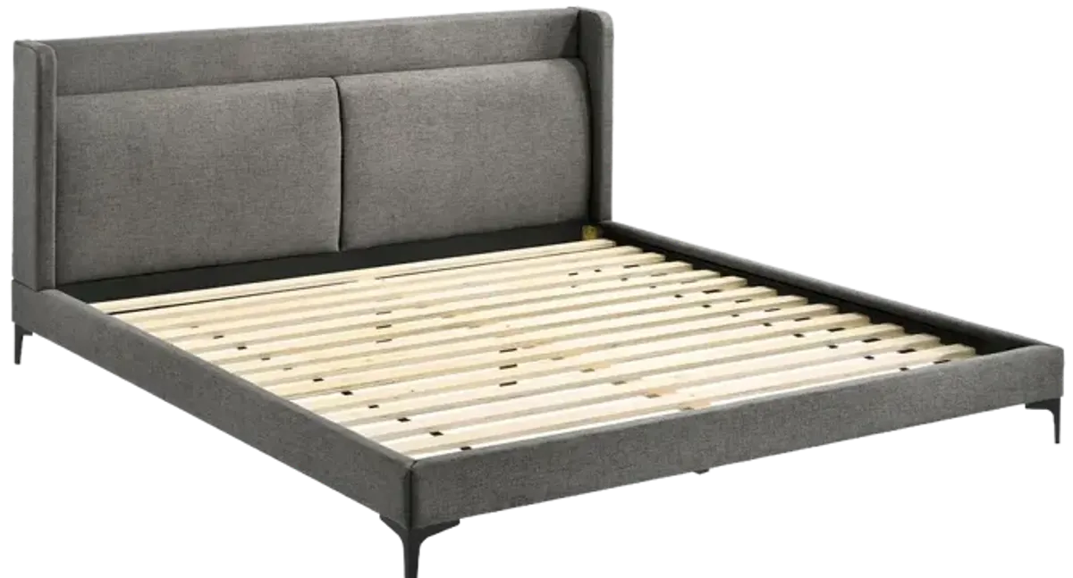 Legend Gray Fabric Eastern King Platform Bed with Black Metal Legs