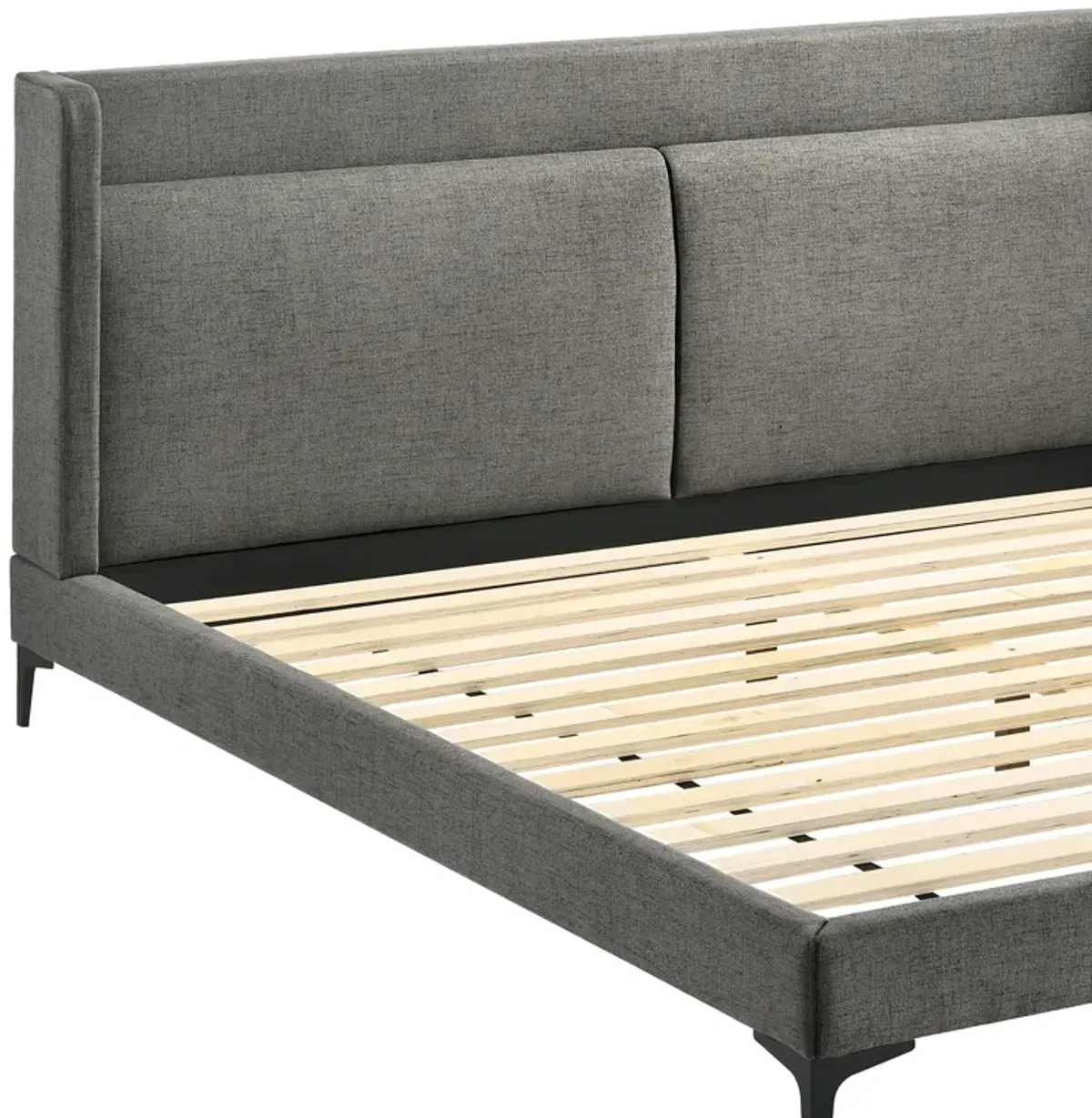 Legend Gray Fabric Eastern King Platform Bed with Black Metal Legs