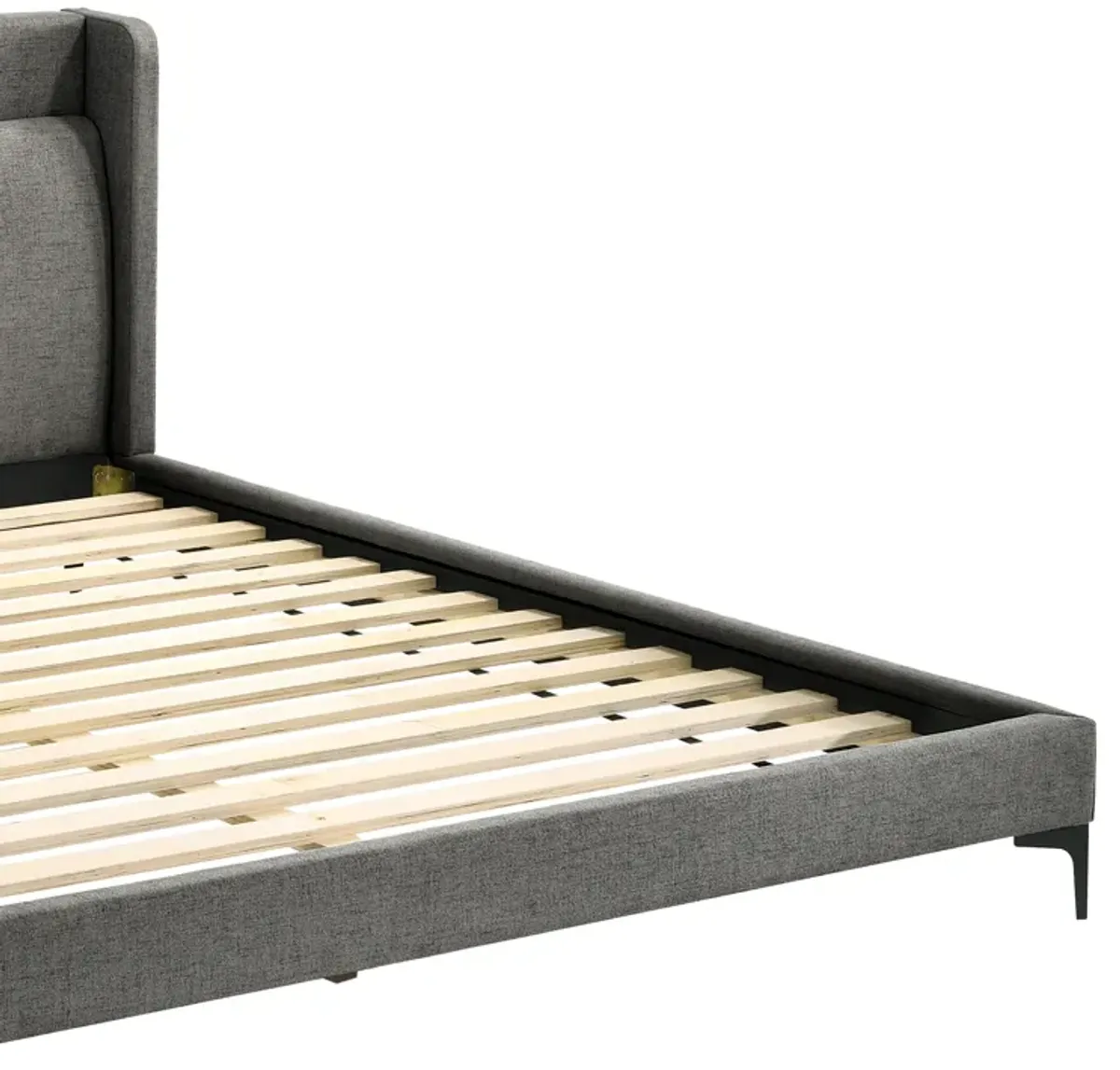 Legend Gray Fabric Eastern King Platform Bed with Black Metal Legs