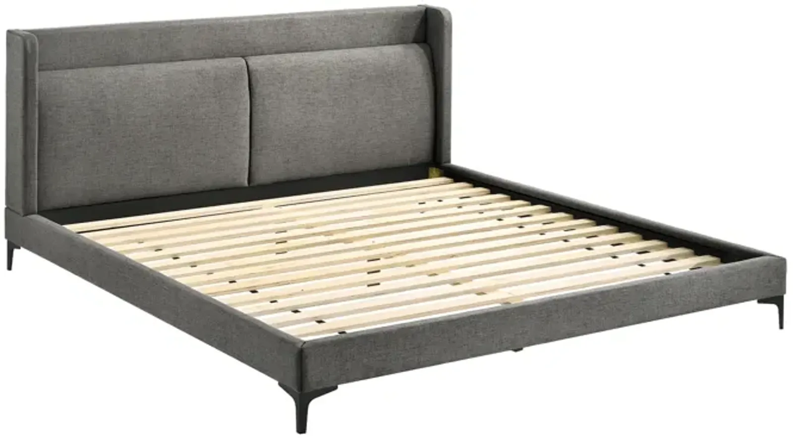 Legend Gray Fabric Eastern King Platform Bed with Black Metal Legs