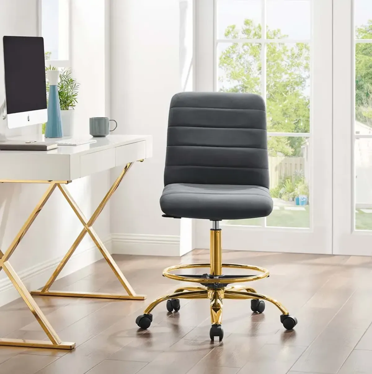 Ripple Armless Performance Velvet Drafting Chair