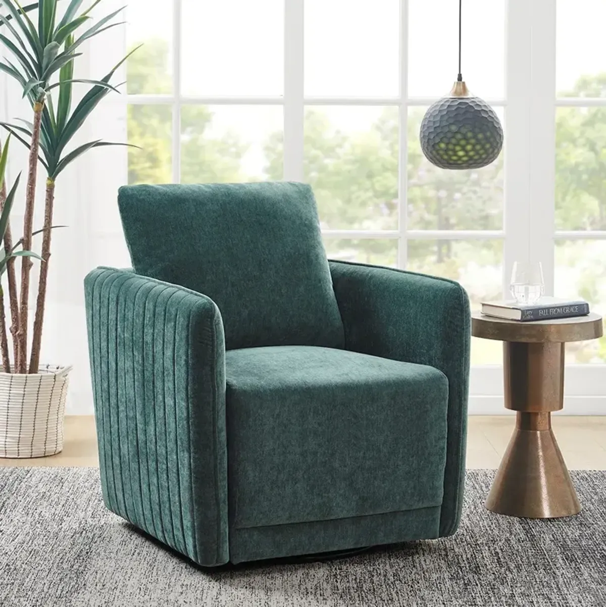 Madison Park Kaley Green Upholstered 360 Degree Swivel Chair