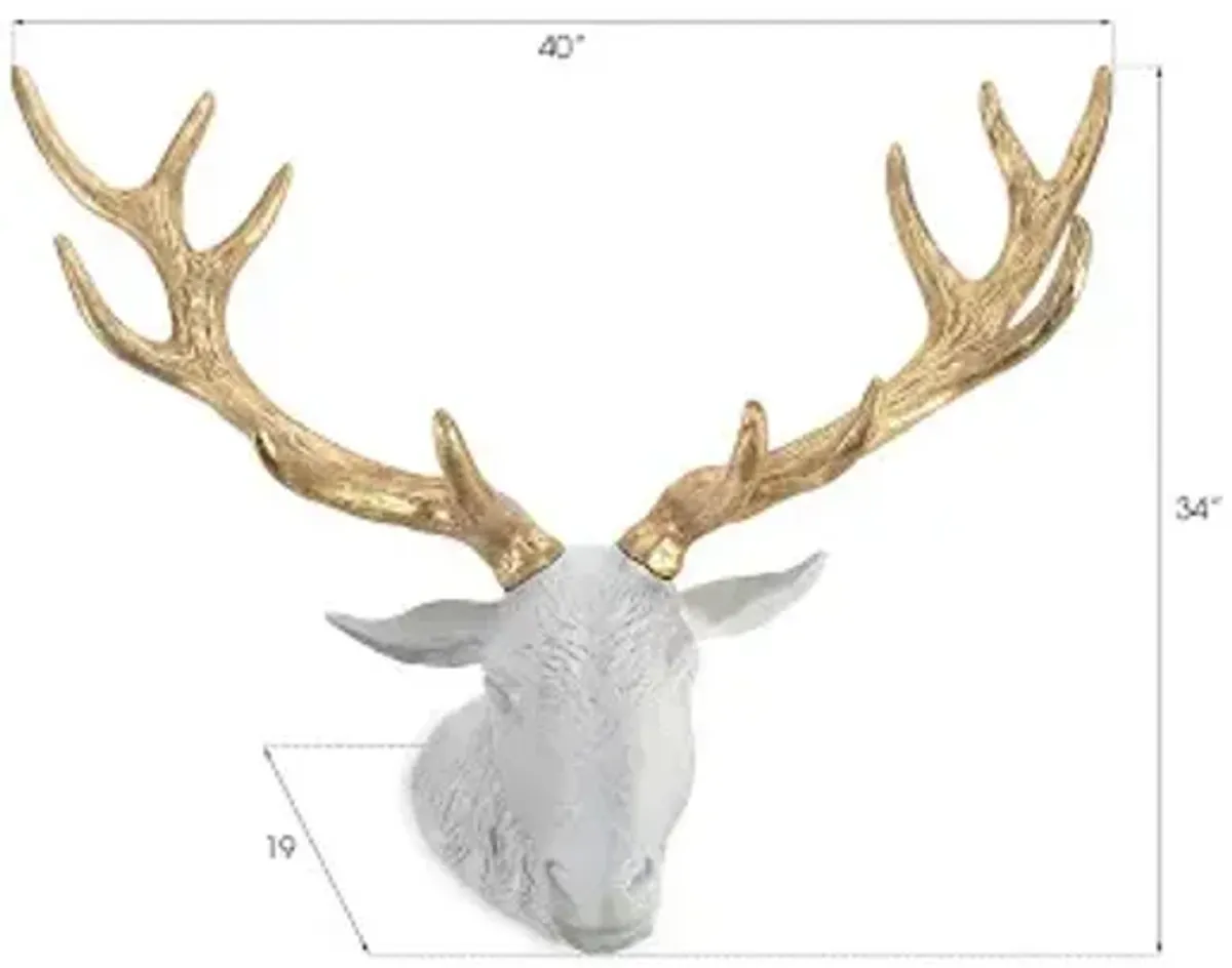 stag deer head, white, gold leaf