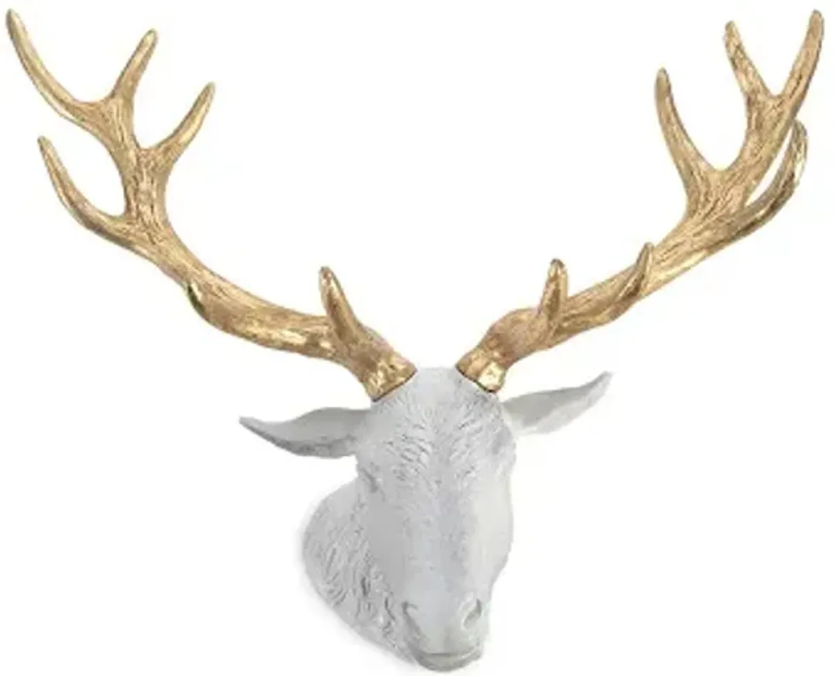 stag deer head, white, gold leaf