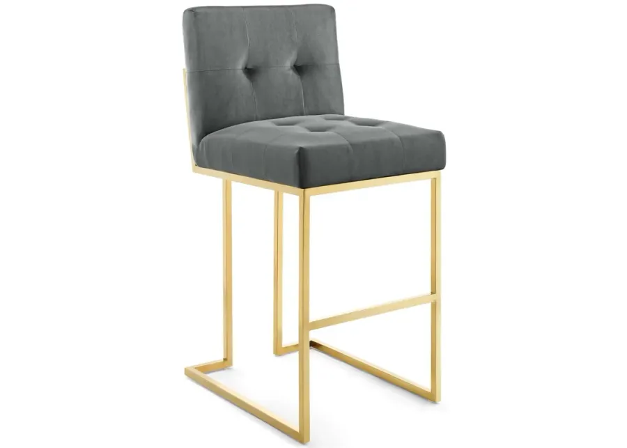 Privy Gold Stainless Steel Performance Velvet Bar Stool