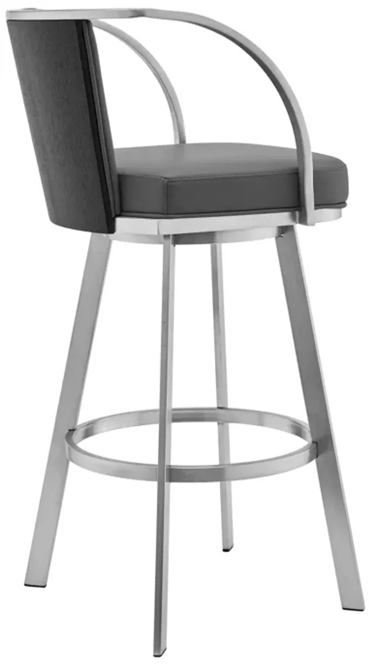 Livingston 26" Gray Faux Leather and Brushed Stainless Steel Swivel Bar Stool