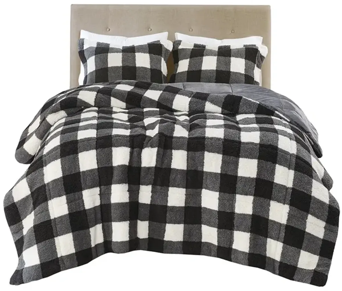 True North by Sleep Philosophy Brooks Ivory/Black Print Sherpa Down Alternative Comforter Set