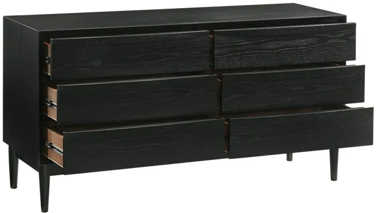 Artemio 6 Drawer Wood Dresser in Black Finish