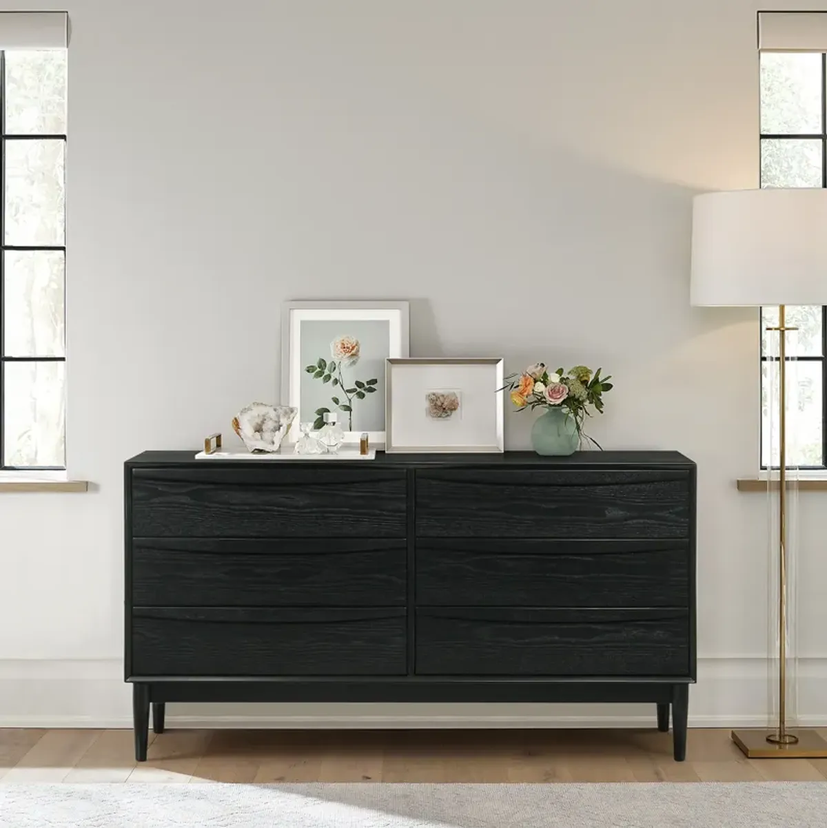 Artemio 6 Drawer Wood Dresser in Black Finish