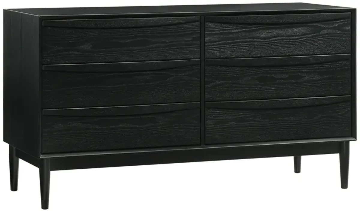 Artemio 6 Drawer Wood Dresser in Black Finish