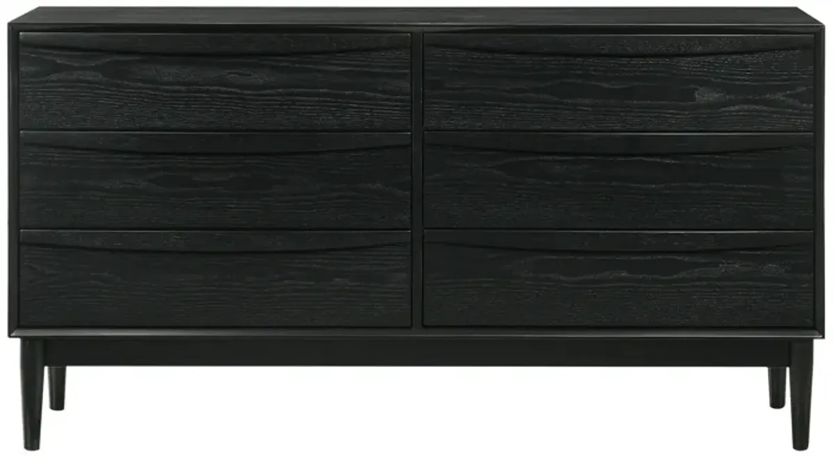 Artemio 6 Drawer Wood Dresser in Black Finish