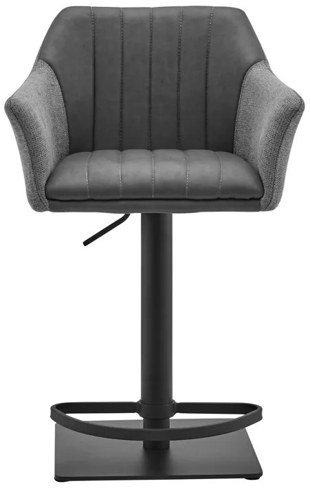 Erin Adjustable Gray Faux Leather and Fabric Metal Swivel Bar Stool