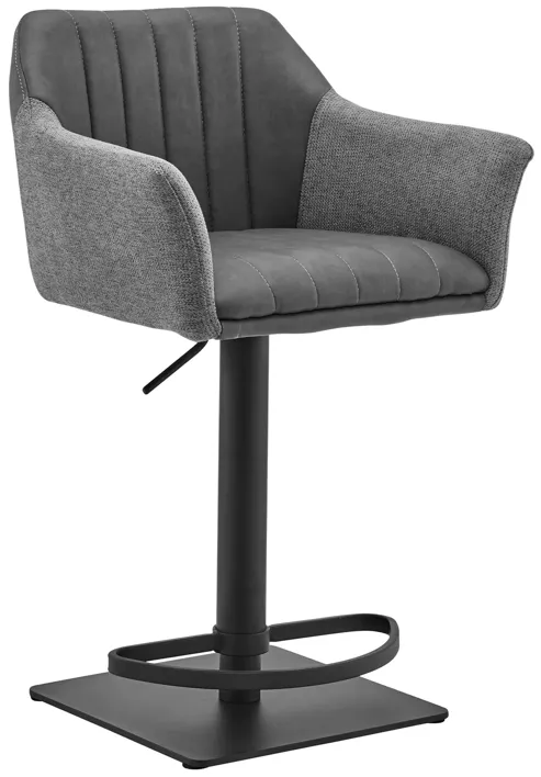 Erin Adjustable Gray Faux Leather and Fabric Metal Swivel Bar Stool