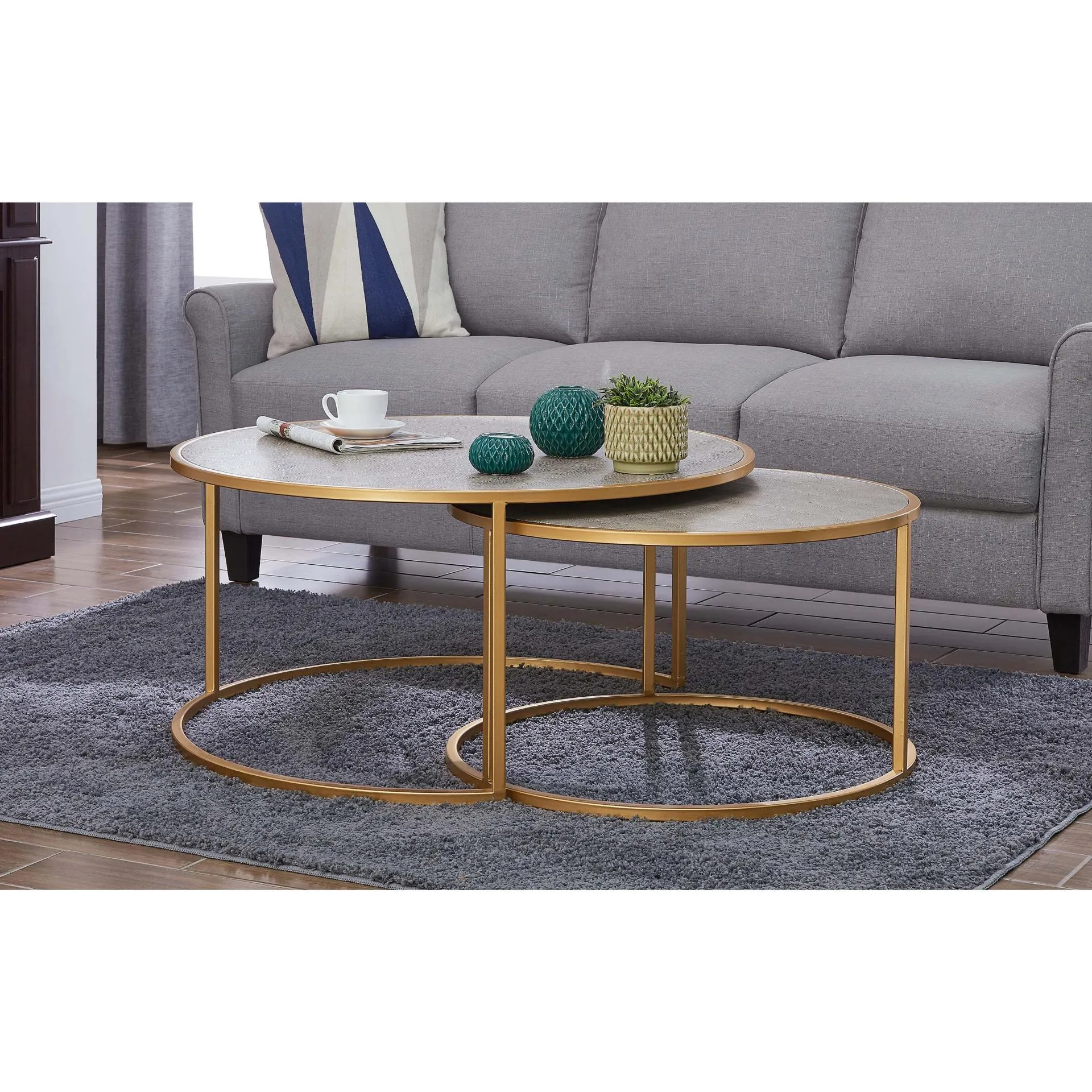 Anza Faux Shagreen Nesting Coffee Table - Set Of 2