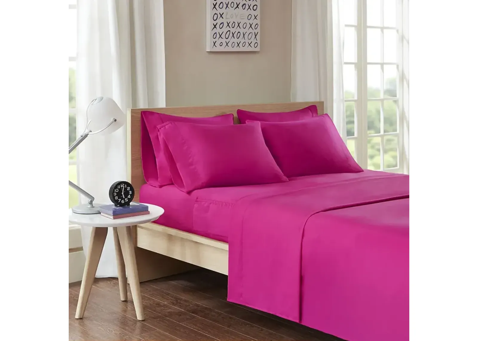 Intelligent Design Microfiber Pink Sheet Set with Side Storage Pockets