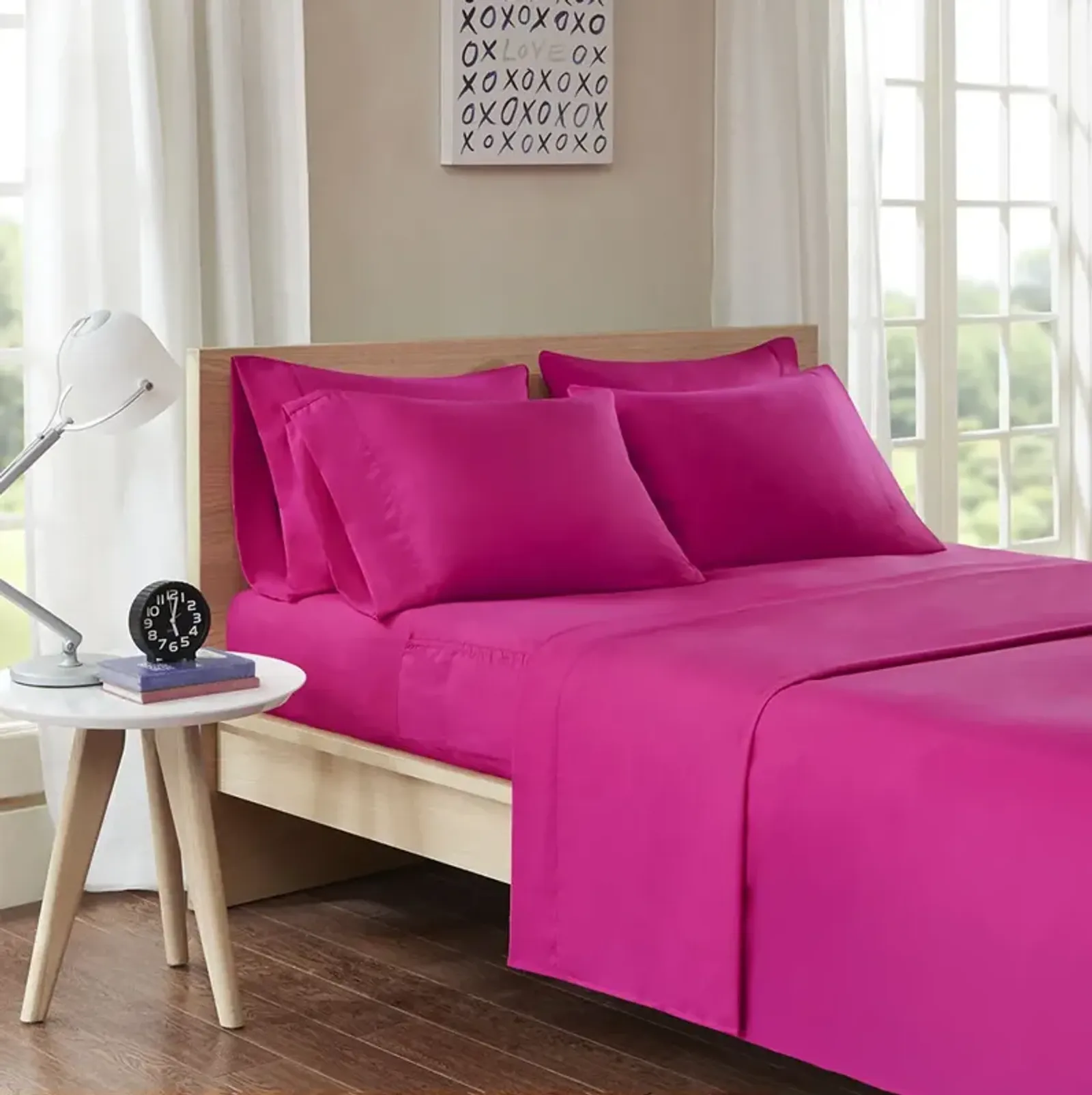 Intelligent Design Microfiber Pink Sheet Set with Side Storage Pockets