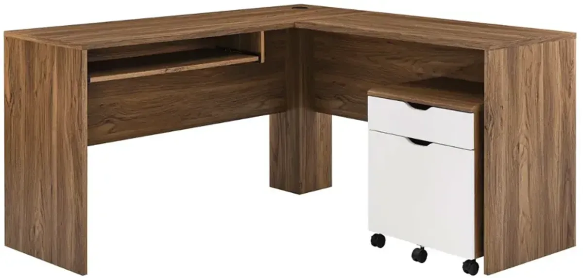 Envision Wood Desk and File Cabinet Set - COLOR Walnut White