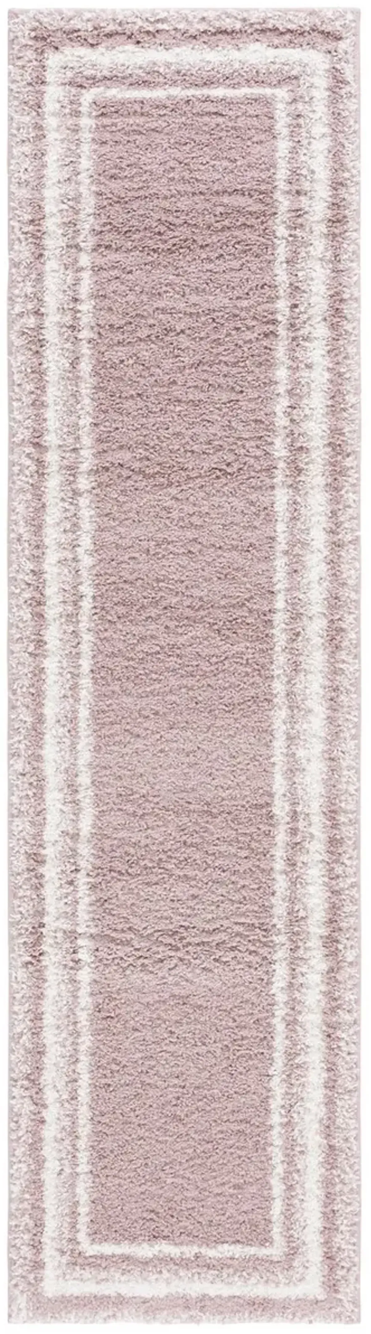 BORDER & STRIPE SHAG 251 Pink 2'-2' X 8' Runner Rug