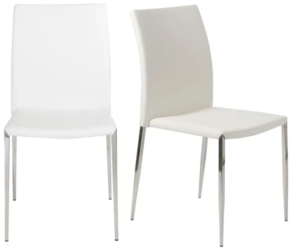 Diana Stacking Side Chair in White with Polished Stainless Steel Legs - Set of 2