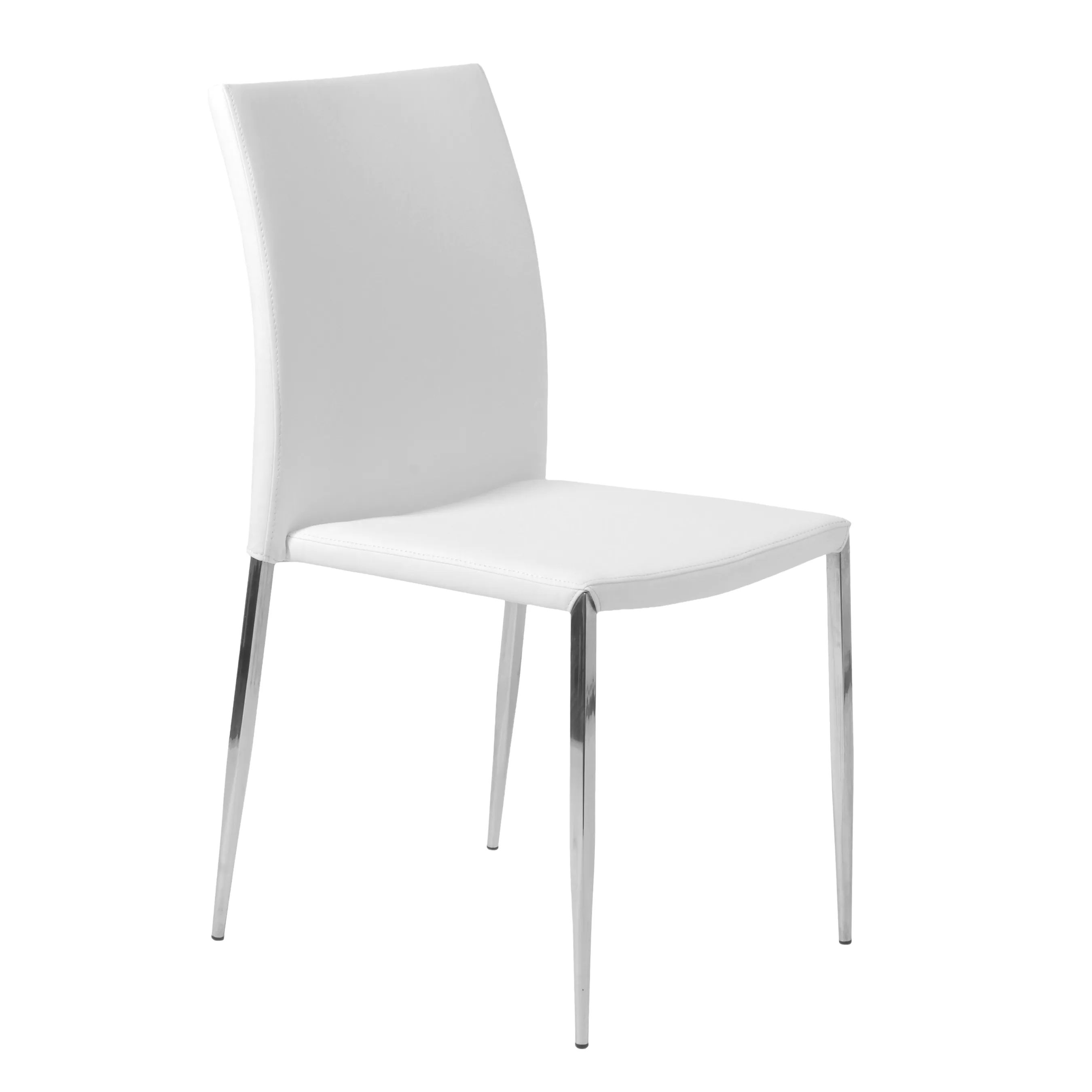 Diana Stacking Side Chair in White with Polished Stainless Steel Legs - Set of 2