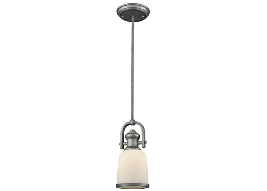 Brooksdale 1-Light Mini Pendant in Weathered Zinc with White Glass - Includes Adapter Kit