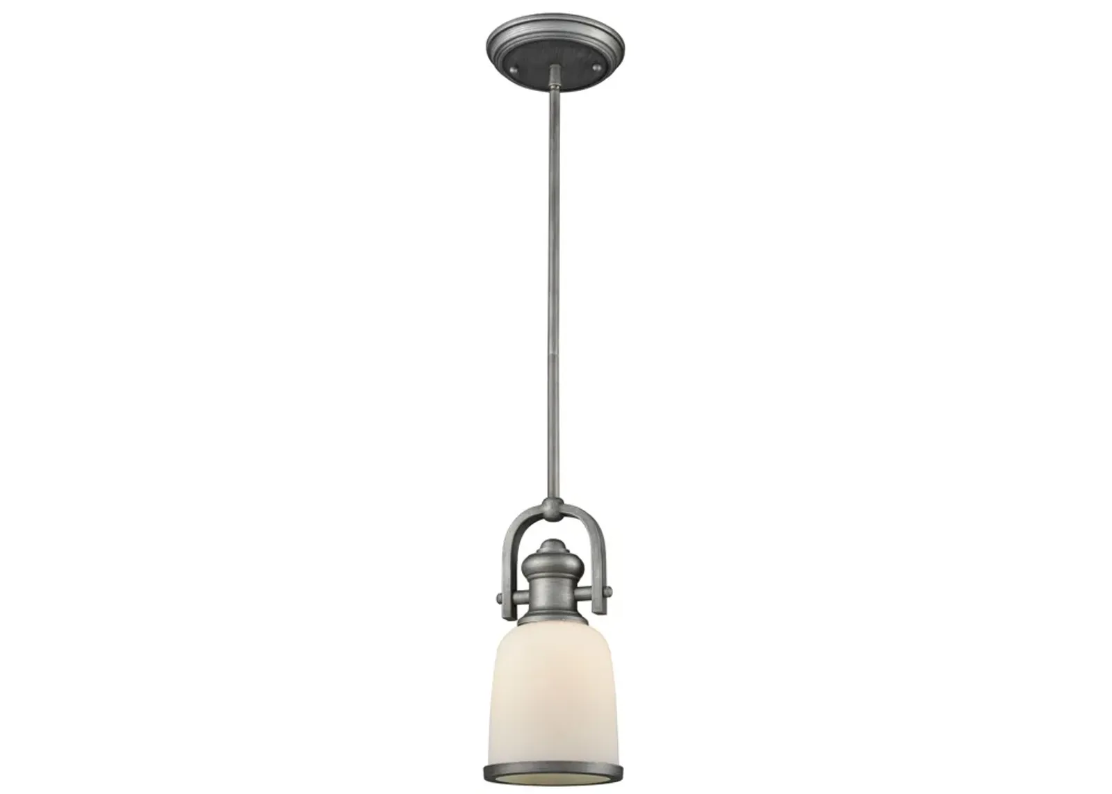 Brooksdale 1-Light Mini Pendant in Weathered Zinc with White Glass - Includes Adapter Kit